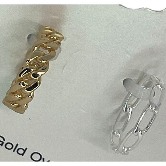18K Gold Plated Chain Band Ring (2 Piece Set) Size 8 Chic Trendy Style Shiny NWT - Picture 2 of 9